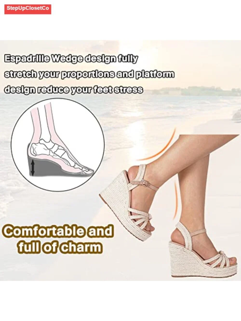 Wedge Heels Sandals Women Open Toe Platform Espadrilles Linen Straw Ankle Strap